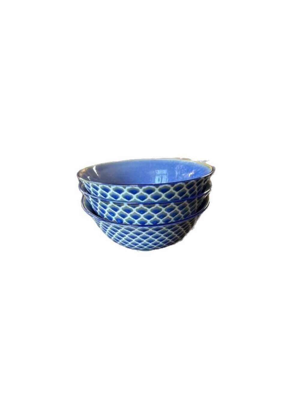 Certified International Blue Fish Scale Embossed Porcelain Cereal Bowls Set of 3